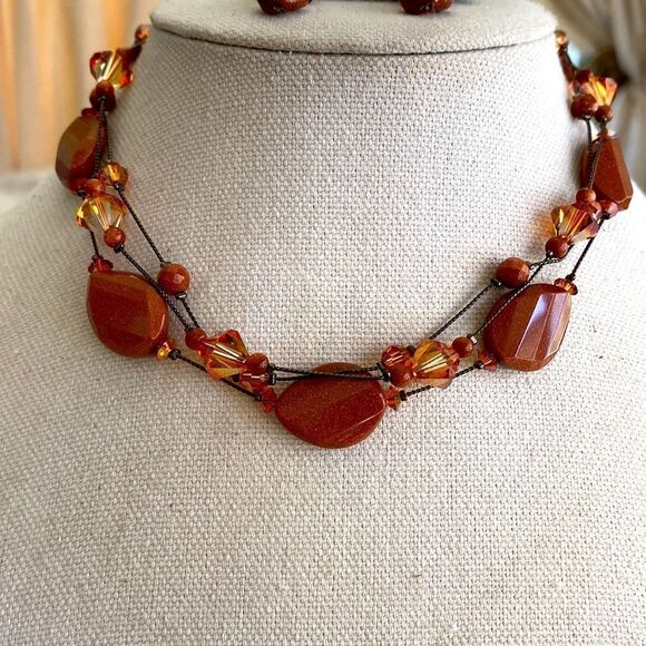 Dabby reid cinnamon gold sparkle color beads peach color crystal hematite chain - Picture 1 of 4